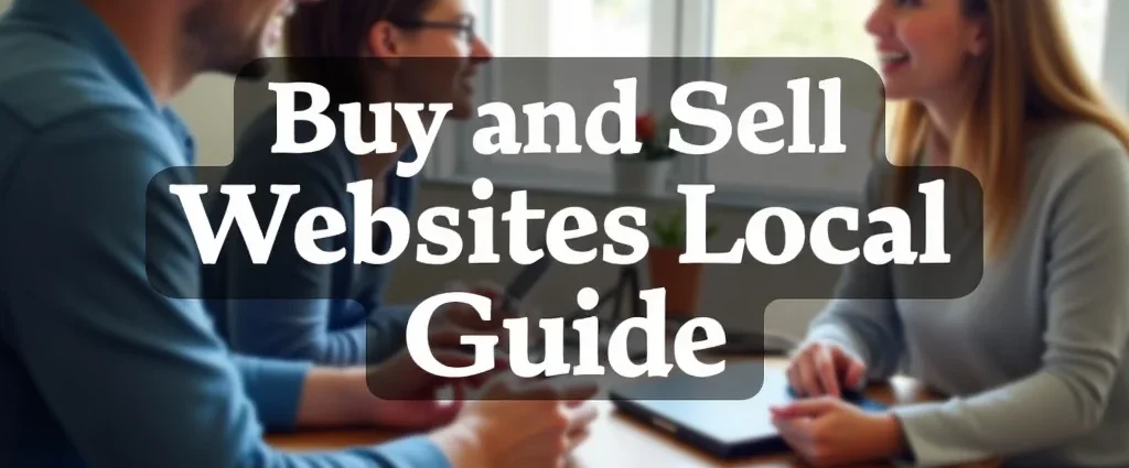 The image shows a laptop displaying a website for buying and selling local businesses.