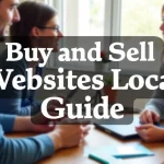 The image shows a laptop displaying a website for buying and selling local businesses.