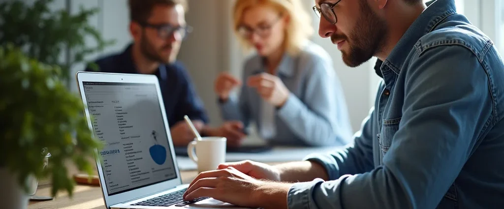 The image shows a laptop screen with charts and graphs, illustrating the simplicity of buying and selling online businesses.