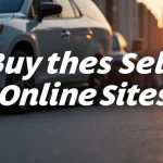 The image shows a person comparing various online marketplace logos to choose the best buy and sell sites.