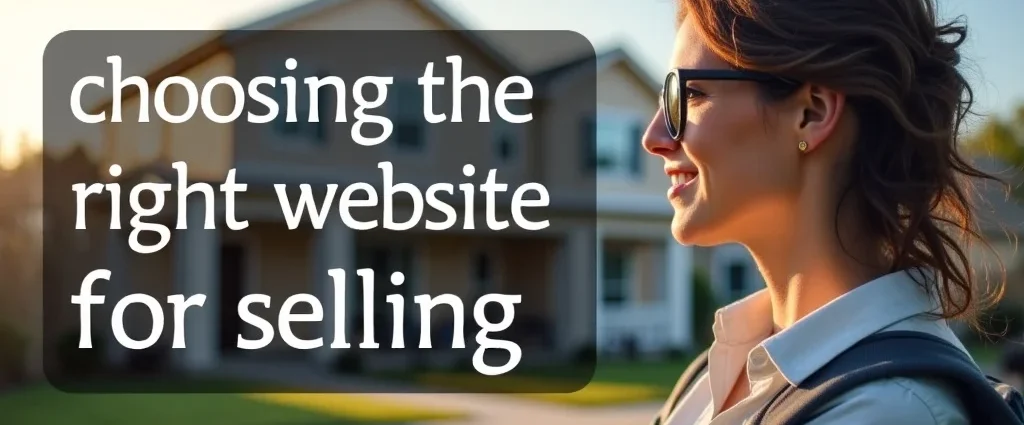 The image shows a person comparing different house listing websites on a laptop for selling houses.