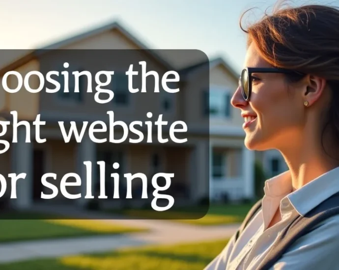 The image shows a person comparing different house listing websites on a laptop for selling houses.