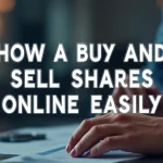 This image shows a person confidently using a tablet device to navigate a stock trading platform.